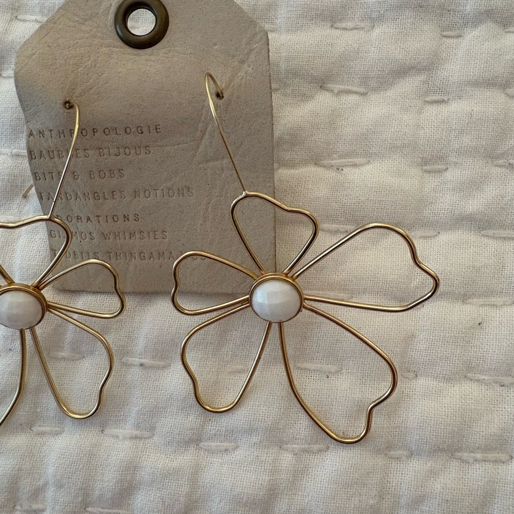 Anthropologie Gold Wire Flower Earrings